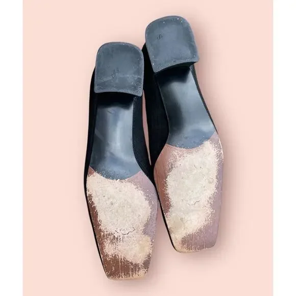 STUART WEITZMAN Black Lines Suede Vintage 90s Low Heel Pumps Square Toe Sz 9.5 - Picture 13 of 14